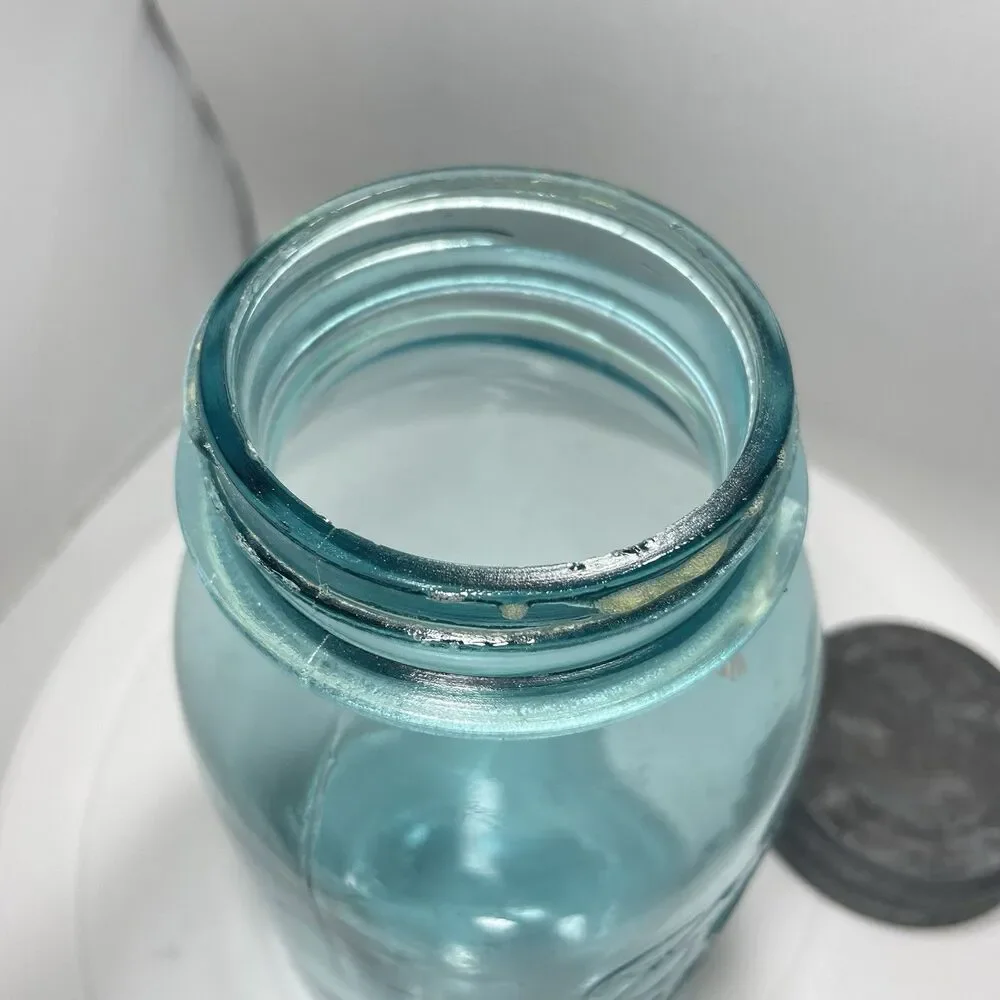 Vtg Ball Perfect Mason Green Glass Jar w Zinc Lid Wide Mouth Quart #3